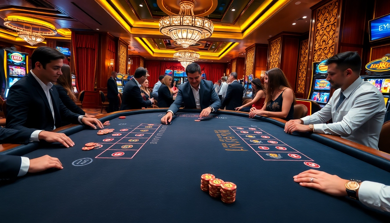 Players enjoying a thrilling game at BK8 Casino, surrounded by luxurious casino elements.