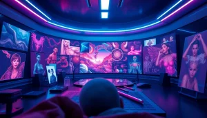 Futuristic interface for nsfw ai image generation with user engagement.