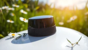 Showcasing a spout cap with a stylish design against a natural backdrop.