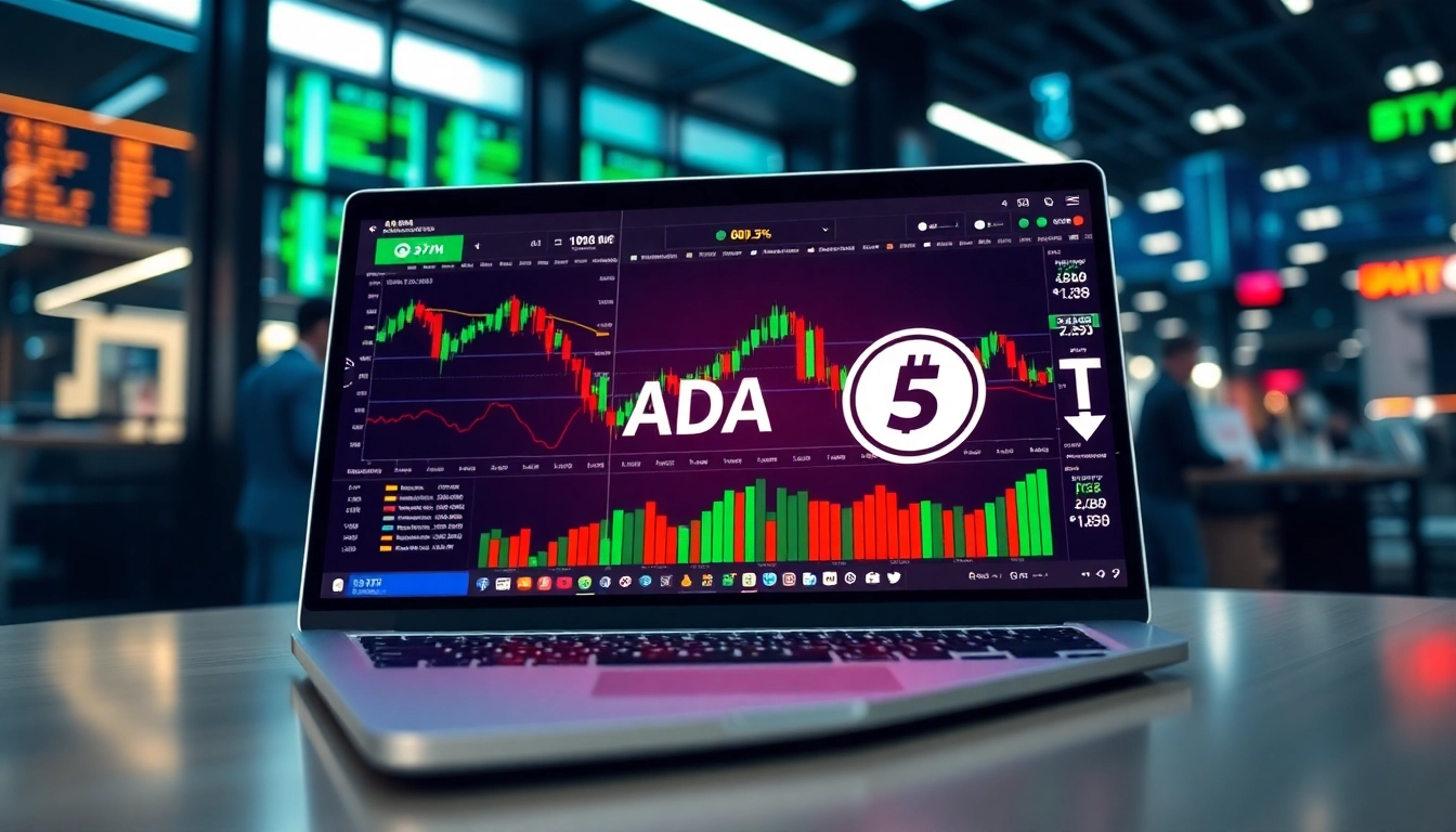 Engaging cryptocurrency trading setup for ada usdt with real-time charts and vibrant icons.