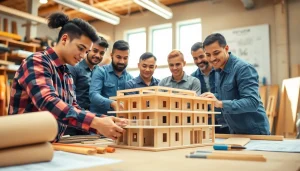 Engaged students in construction apprenticeships carolinas collaborating on a project model.