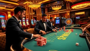 Experience the excitement of KUWIN at a vibrant casino gaming table with poker chips and slot machines.