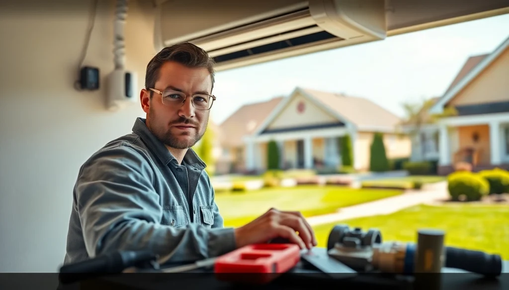 Technician performing an ac replacement stormville in a bright suburban neighborhood.