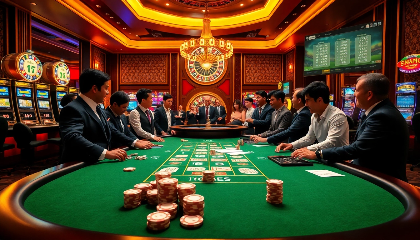Sbobet interface displayed in a luxurious casino scene featuring poker chips and roulette wheel.