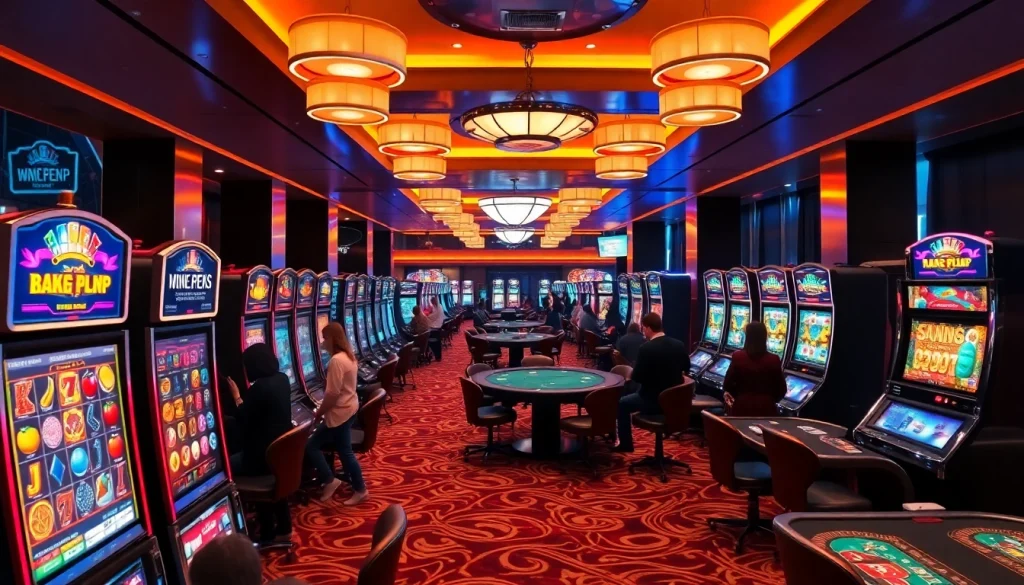 Nikmati permainan yang mendebarkan di slot depo 5k dengan mesin kasino yang berwarna-warni dan pemain yang bersemangat.