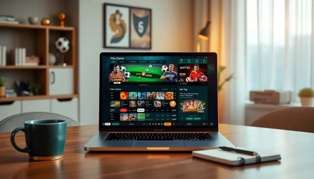 View of a modern online betting platform at winvn88.live featuring vibrant casino games and sports betting options.