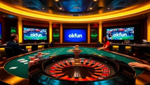 Experience high-stakes gaming at okfun with engaging poker tables and roulette wheels.