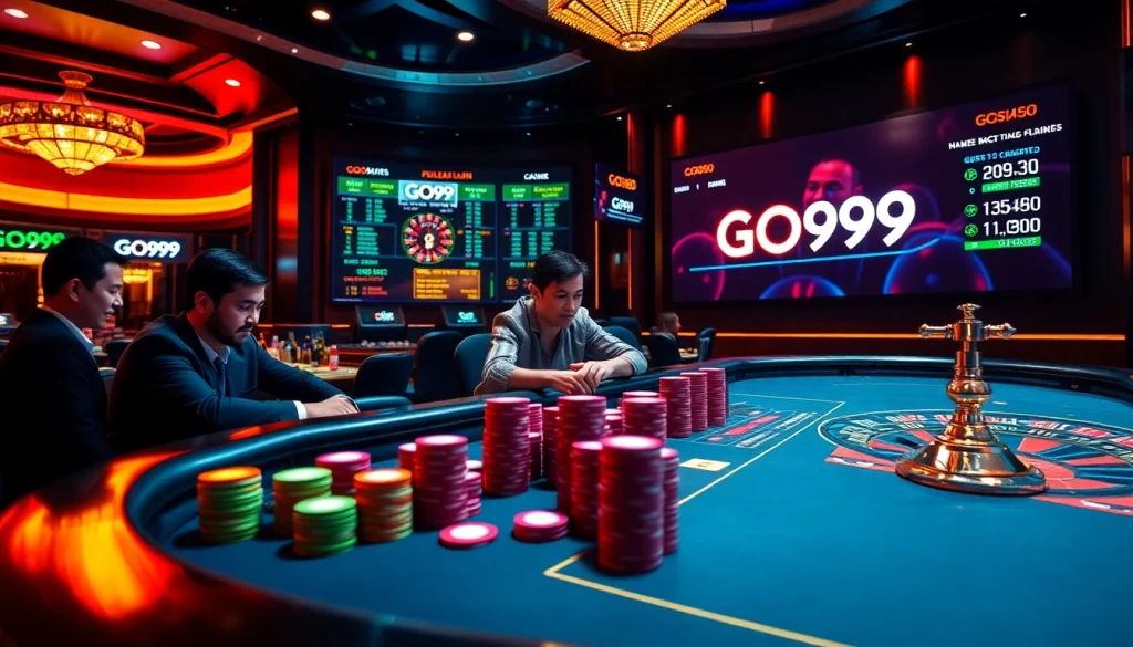 Experience the high-stakes excitement at GO99 with vibrant casino visuals and vibrant poker gameplay.