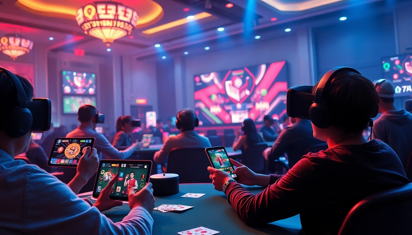 Visually dynamic scene showcasing gamebaidoithuong.com.vc's online card gaming experience with immersive features.