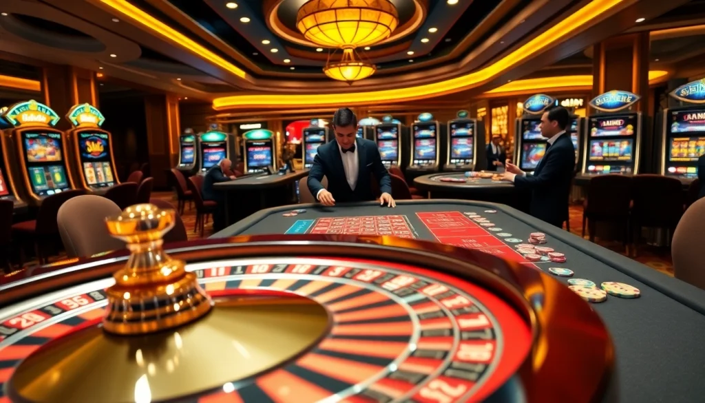 Thrilling casino action at rikvip.gb.net with players enjoying slot machines and roulette.