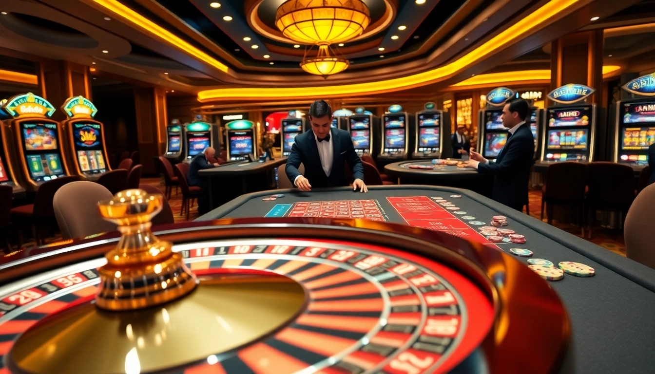 Thrilling casino action at rikvip.gb.net with players enjoying slot machines and roulette.