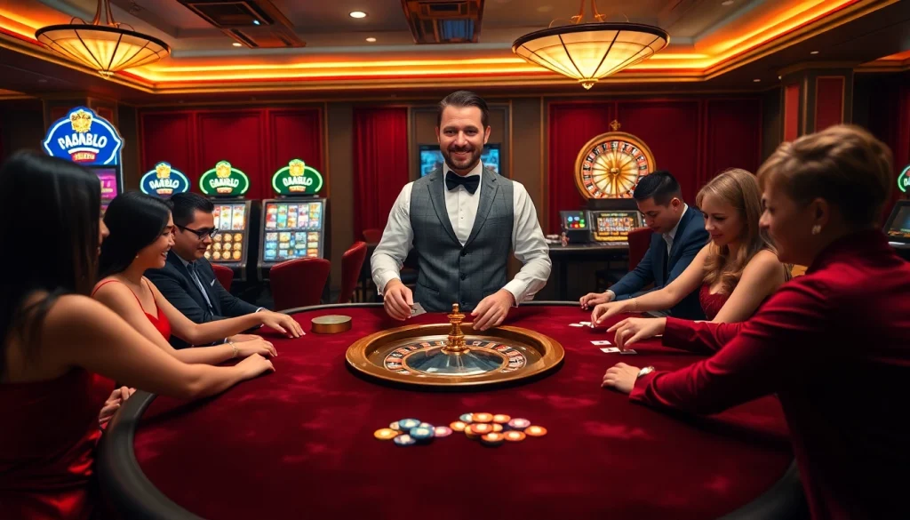 Exciting casino gaming with J88 theme, luxurious table, players, and vibrant environment.