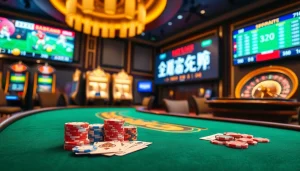 Real-time sports scores "ผลบอลสด" enhancing the thrill of gambling at a vibrant casino.