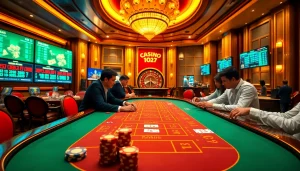 Players enjoying Baccarat at a luxurious table in a high-stakes atmosphere from https://xx88.us/.