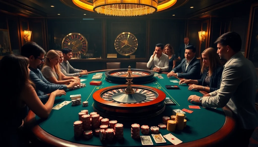 Experience thrilling gameplay at MM88 casino with vibrant poker tables and excited players.