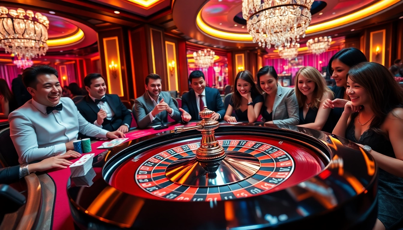 Experience thrilling gameplay at https://ok88.tech/ with vibrant roulette tables and excited players engaging in bets.