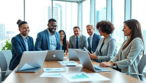 Engaging team brainstorming business growth insights in a modern office.