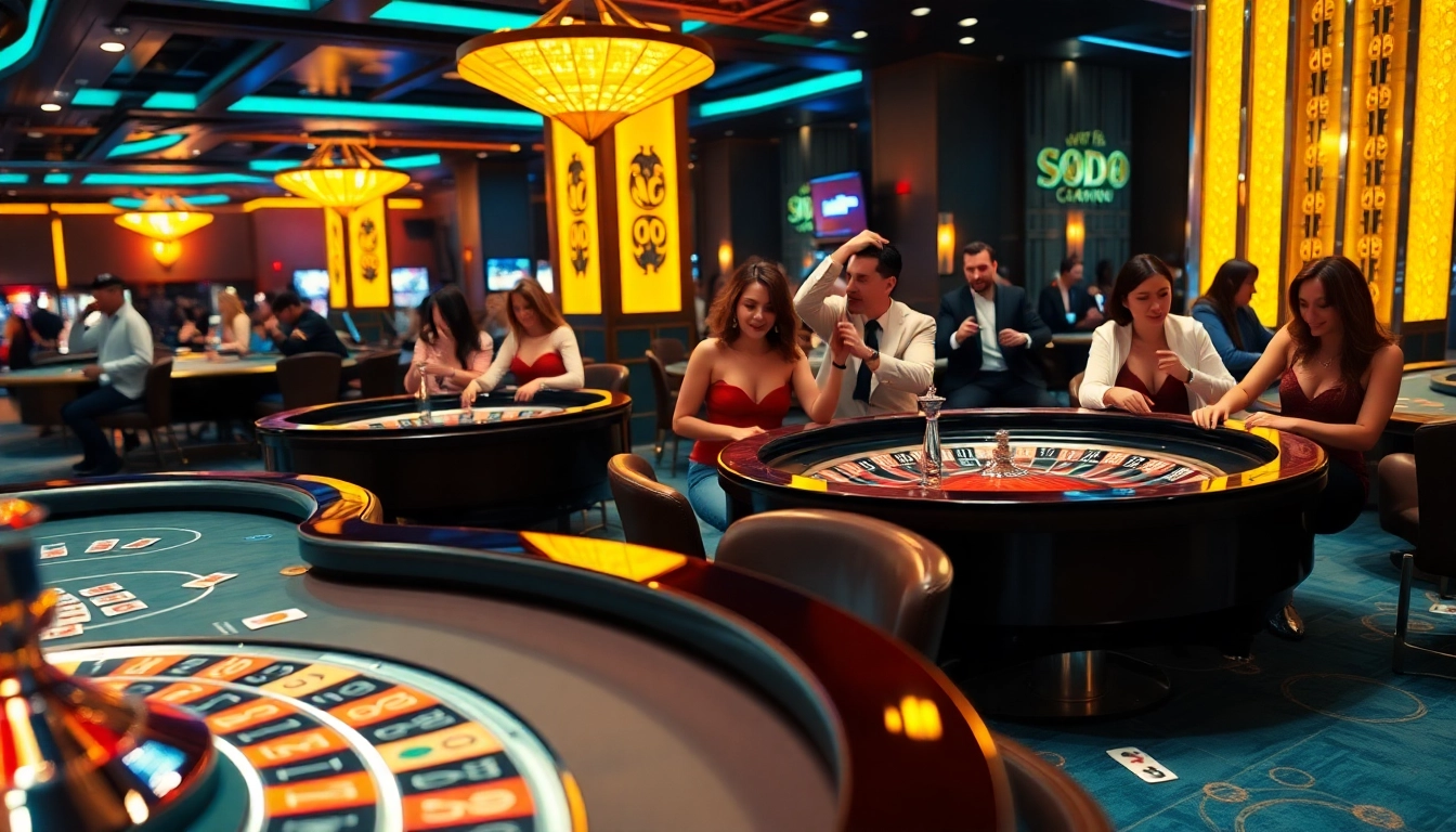 SODO casino scene filled with vibrant poker chips and exciting players at roulette tables.
