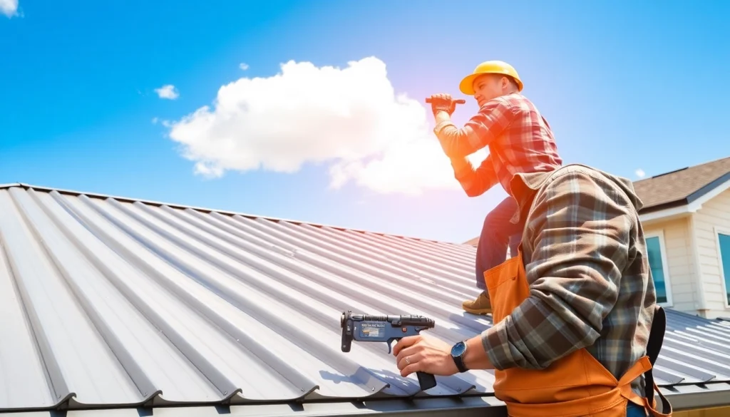 Install metal roofing toronto with a professional contractor showcasing quality workmanship and vibrant suburban home.