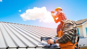 Install metal roofing toronto with a professional contractor showcasing quality workmanship and vibrant suburban home.