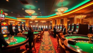 Players enjoying MK 8 games at a luxurious casino with vibrant gaming tables and exciting atmosphere.