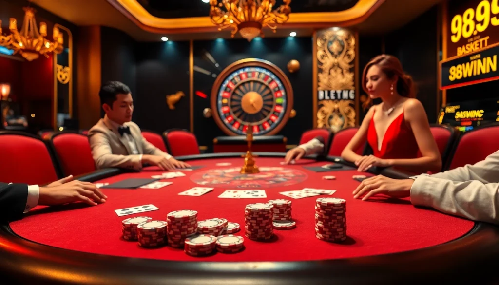 Experience the high-stakes excitement of 98WIN's luxurious casino atmosphere.