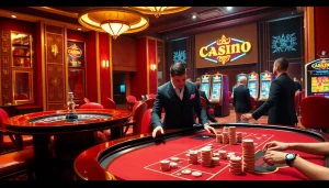 Naga99 players engaging in exciting casino games at a luxurious gaming table.