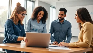 Collaboration on business growth insights in a modern setting with diverse professionals.