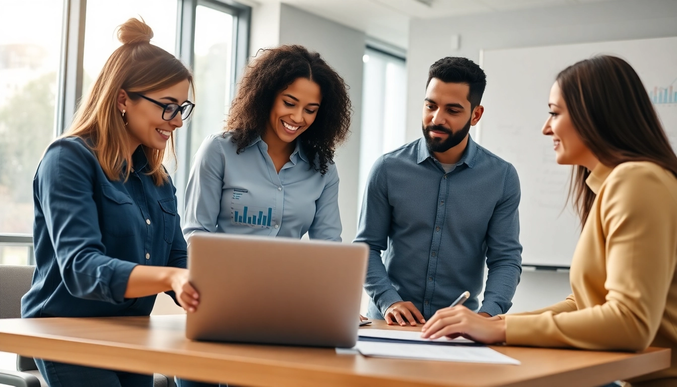 Collaboration on business growth insights in a modern setting with diverse professionals.