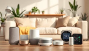 Showcasing smart home devices in a modern living room setup to enhance home automation.