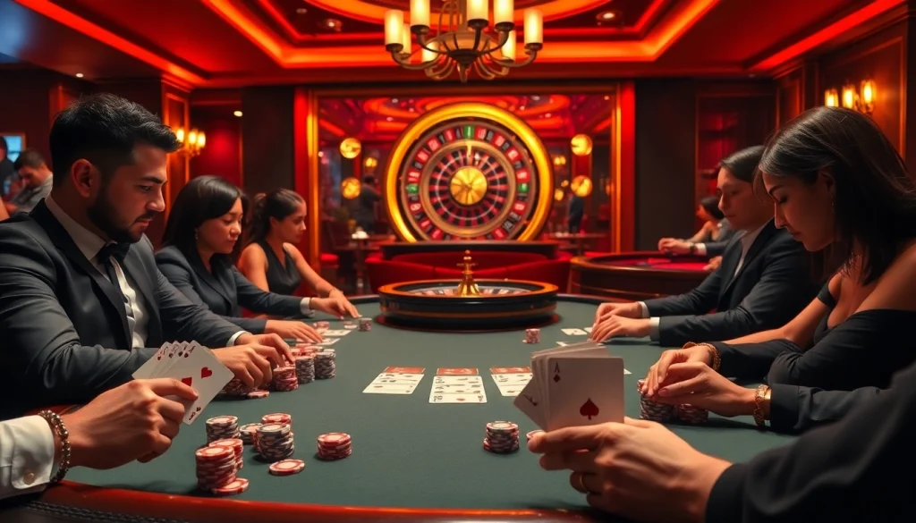 Scene of high-stakes poker at https://rr88.navy/ casino, highlighting chips and cards in play.