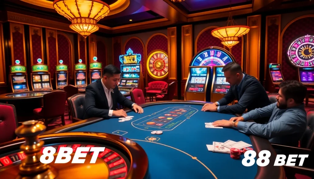 Engage with F8BET at a vibrant poker table showcasing excitement and strategic gameplay.