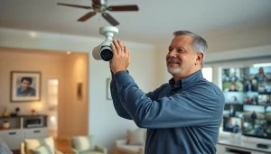 CCTV installer in Little Rock, AR setting up security cameras in a modern home environment with professional tools.
