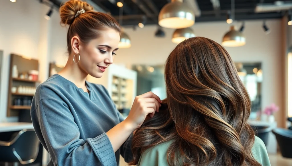 Coafat Bucuresti: Hairstylist focusing on chic hairstyles in a modern salon setting.