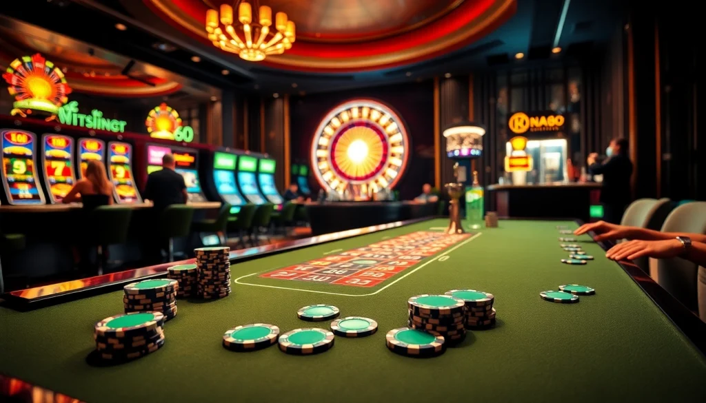 Experience the excitement of NOHU90 with vibrant casino tables and thrilling slot machines.