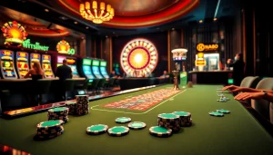 Experience the excitement of NOHU90 with vibrant casino tables and thrilling slot machines.