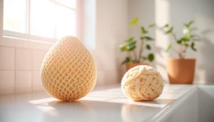 Beautify your skincare routine with a makeup remover loofah in a calming bathroom setting.