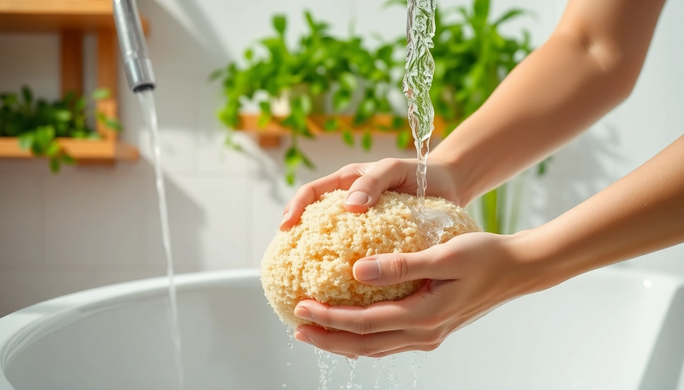 Learn how to clean a loofah naturally for fresher bathing with this image of a cleaning process.