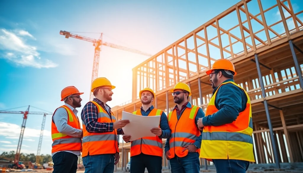 Construction association South Carolina workers collaborating on a vibrant job site.