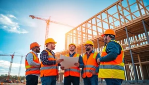 Construction association South Carolina workers collaborating on a vibrant job site.
