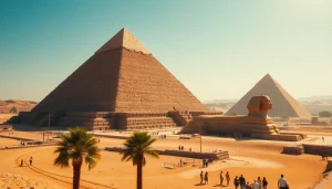 Piraminds of Giza illustrating ancient architecture and desert scenery in a vibrant landscape.