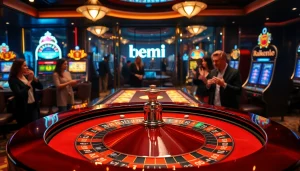 Experience excitement with app bem91 in a vibrant casino setting with roulette and slot machines.