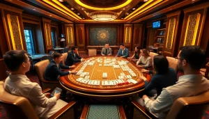 Pemain terlibat dalam permainan Mahjong Ways 2, menonjolkan kegembiraan dan strategi di sebuah kasino mewah.