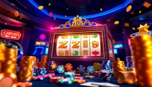 Engaging players enjoy thrilling spins on the slot zeus machine in a vibrant casino setting.