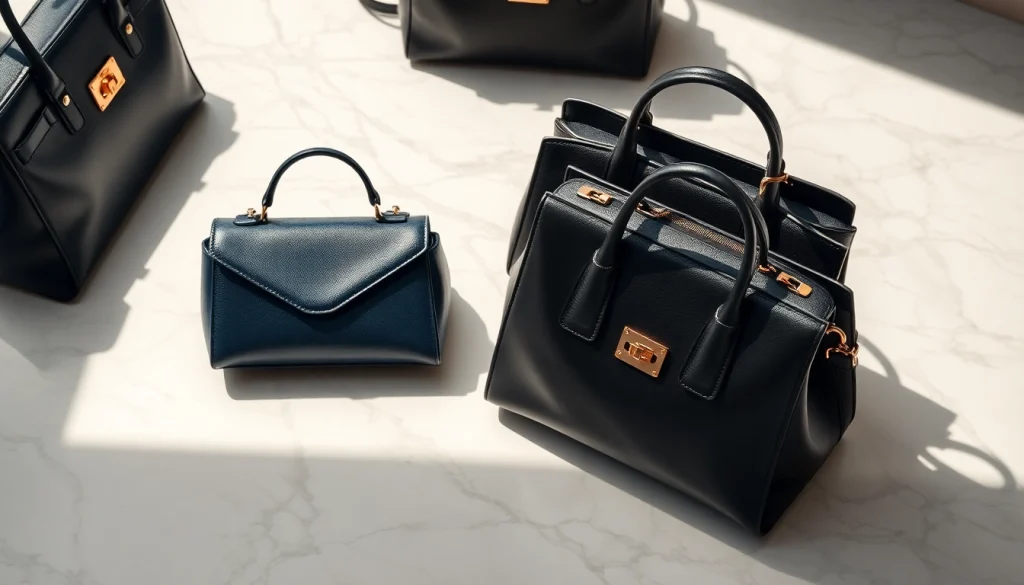 명품 이미테이션 가방을 세련되게 배치한 이미지, 고급스러운 느낌을 전달합니다.