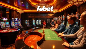 Experience the excitement of febet gaming with vibrant roulette tables and slot machines.