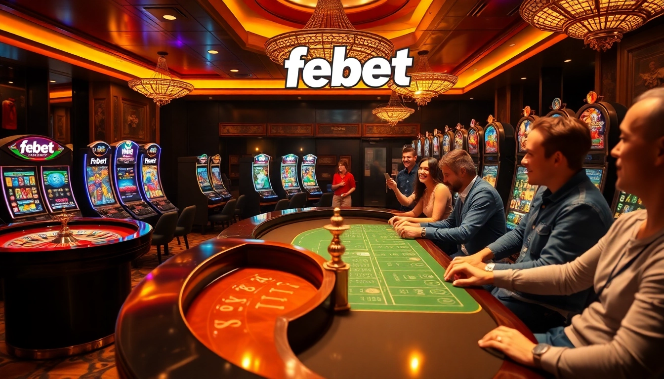 Experience the excitement of febet gaming with vibrant roulette tables and slot machines.