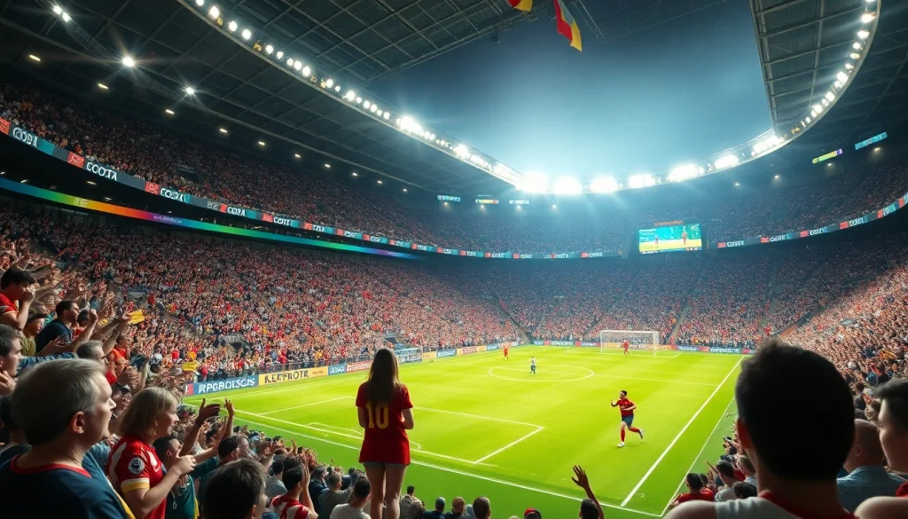 أجواء مباراة كوورة لايف المثيرة مع جماهير في استاد وهي تشجع فرقها.