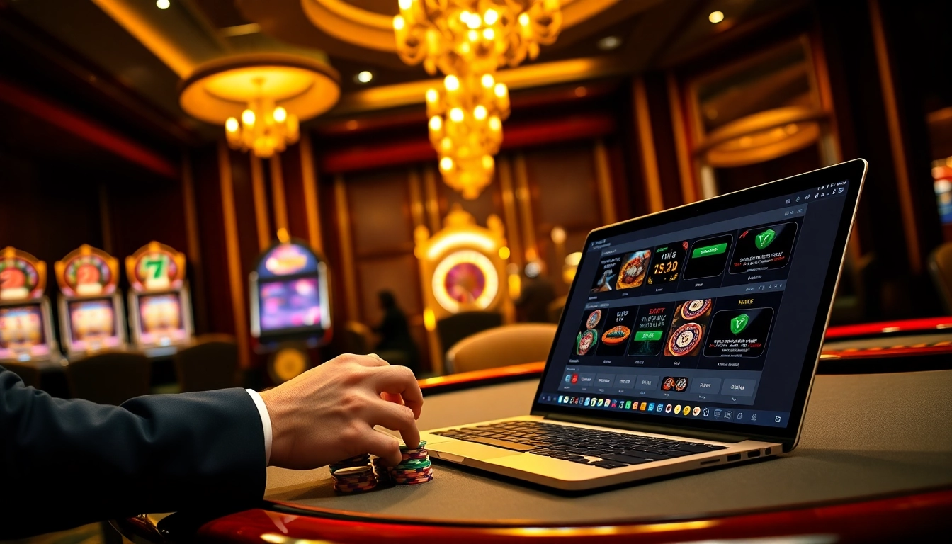 Engaging sbobet betting scene with poker chips and high-end casino tables.