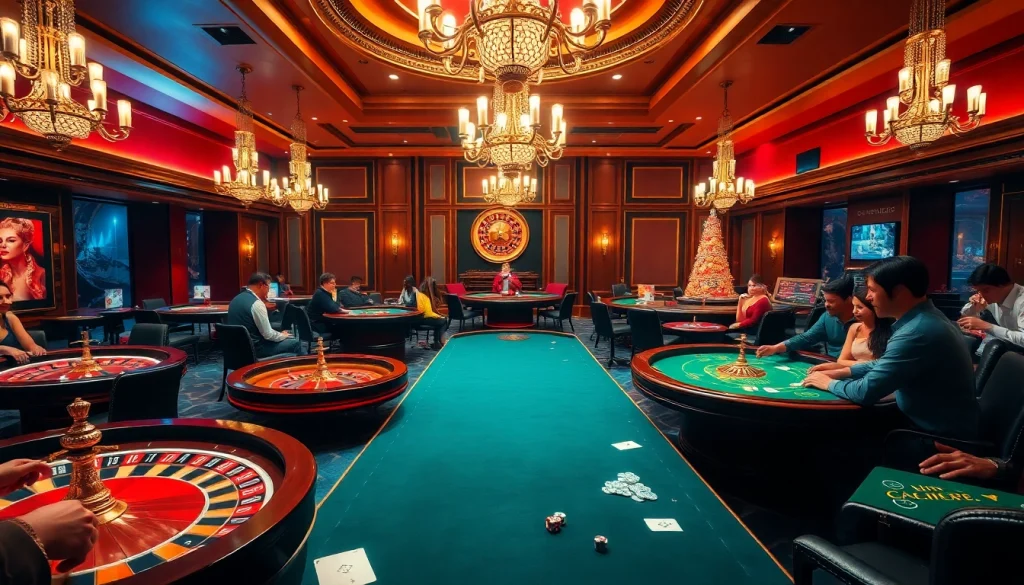 Gamble with thrill at https://fun88.se.net/, featuring a luxurious casino scene with poker tables and engaging players.